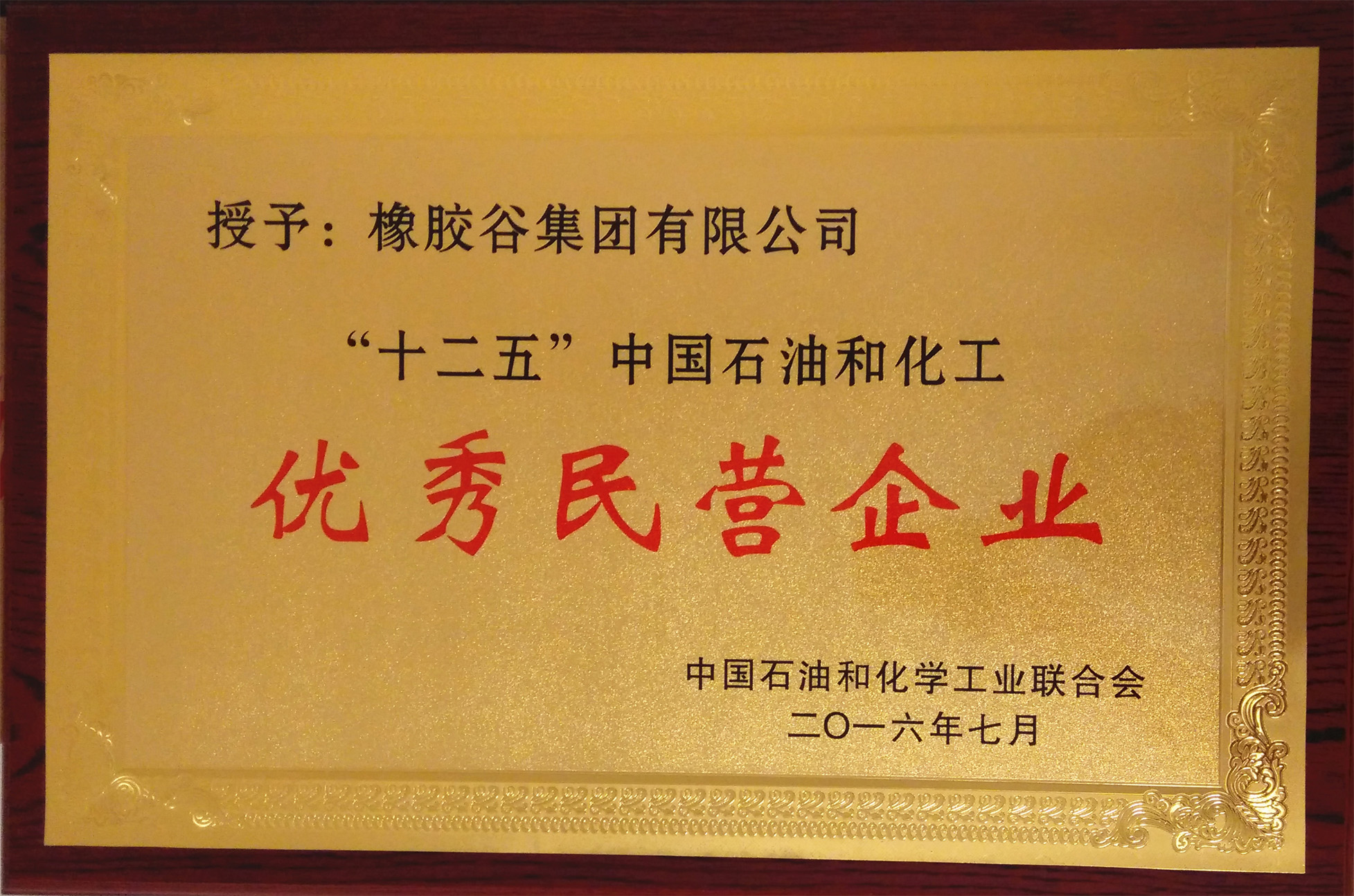 十二五”中国石油和化工优秀民营企业-草莓下载安装集团有限公司-中国石油和化学工业联合会-2016.6.14